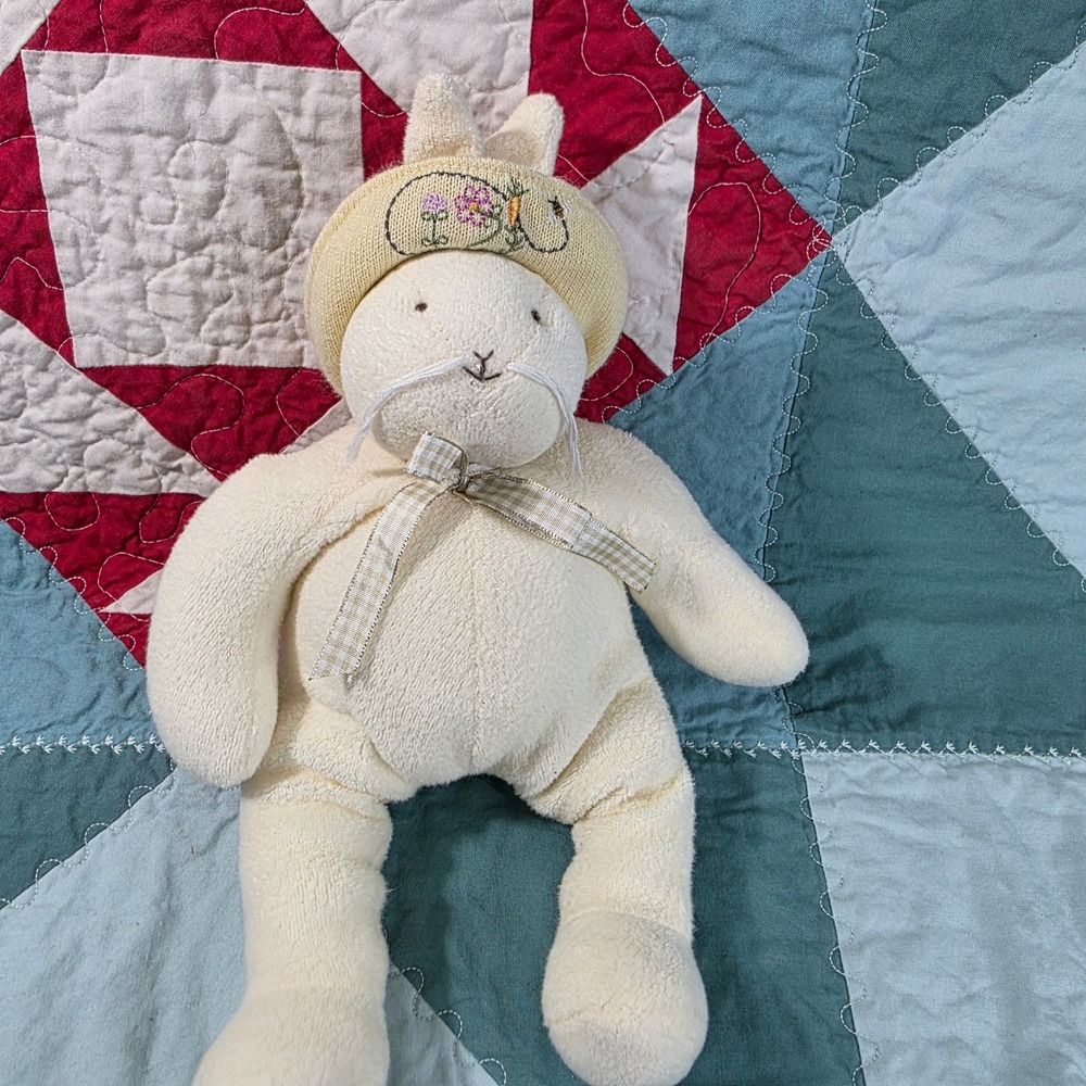 Bunnies By The Bay Plush Rabbit Baylee Cream Bunny Embroidered Floral Hat